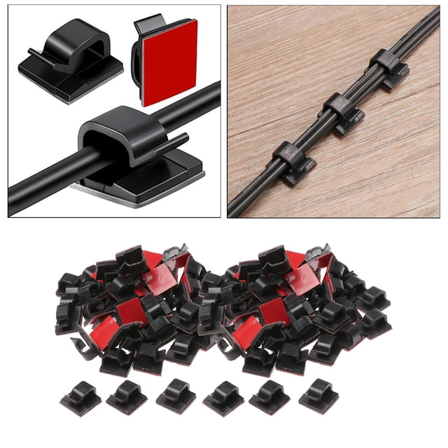 100 Uds.Clips adhesivos para cables, clips autoadhesivos para cables, gestión de cables, abrazaderas de soporte para cables, soporte para bridas de ca Negro Soledad clips adhesivos para cables