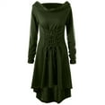 thumbnail image 6 of Womens Work Dresses Business Casual Women Dress Lace Up Hooded Vintage Pullover Dress High Low Bandage Long Slim Dress Cloak, 6 of 9