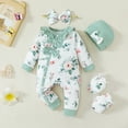 thumbnail image 4 of KIMI BEAR Newborn Baby Girls Romper Long Sleeves Floral Bodysuits with Headband 2pcs Baby Girls One-piece Green 0-3 Months, 4 of 10