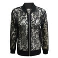 thumbnail image 3 of RYDCOT Men's Sheer Floral Lace Bomber Jackets Long Sleeve See Through Stand up Collar Coats Zip up Outerwear Black, 3 of 6