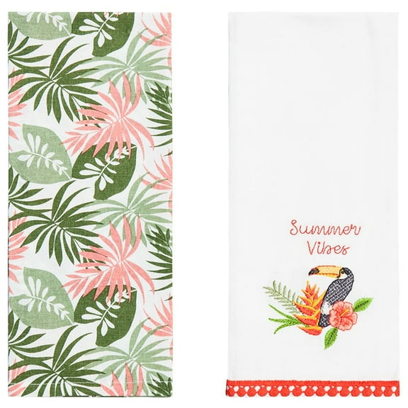 Tropical Embroidered Kitchen Towels, Set of 2