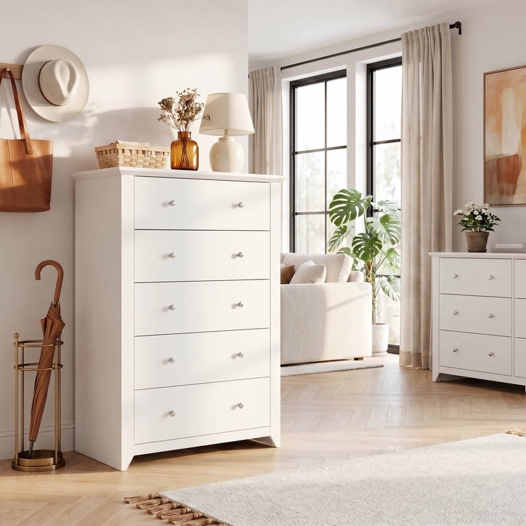 Prilinex 5-Drawer Tall White Dresser Chest photo 2