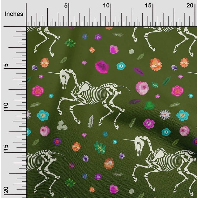 oneOone Cotton Silk Green Fabric Skull Craft Projects Decor Fabric Printed By The Yard 42 Inch Wide