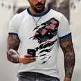 thumbnail image 5 of Men's Retro Independence Day Printed T-Shirt, Breathable Cotton Blend for Outdoor Sports and Casual Outings ,Sky Blue XL, 5 of 5