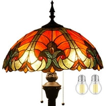 Tiffany Floor Lamp LED Art Bright Standing Reading Light 64" Tall Red Liaison Stained Glass Shade Boho Industrial Bronze Pole Vintage Base Kids Bedroom Living Room Corner Farmhouse Office