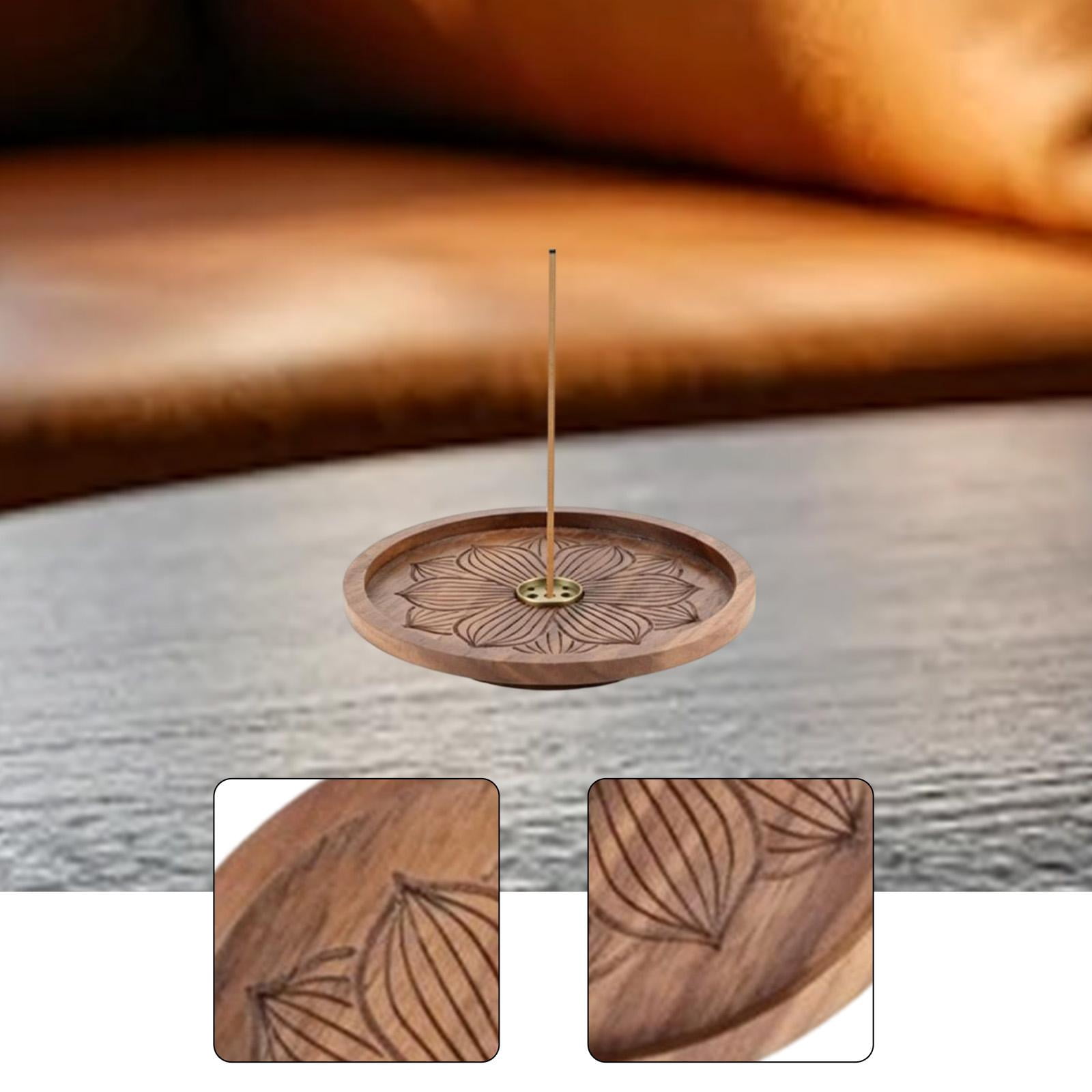 WLPZXP Incense Holder Decorative Wood Tray Round Ornament for Office SPA Meditation 12cm