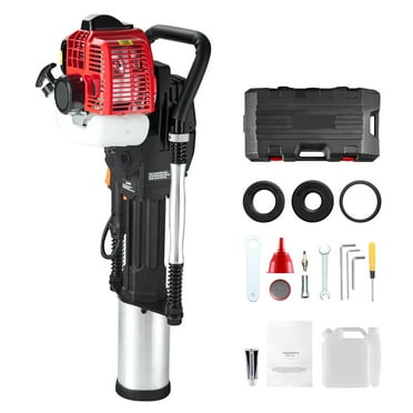 KFFKFF 52cc Gas T Post Driver, 2-Stroke Motor Gas Fence Piling Tool, 1300W Handheld Piledriver with 3 Driving Heads (49/69/100 mm), Ideal for Farm, Ranch Fencing, Road Work