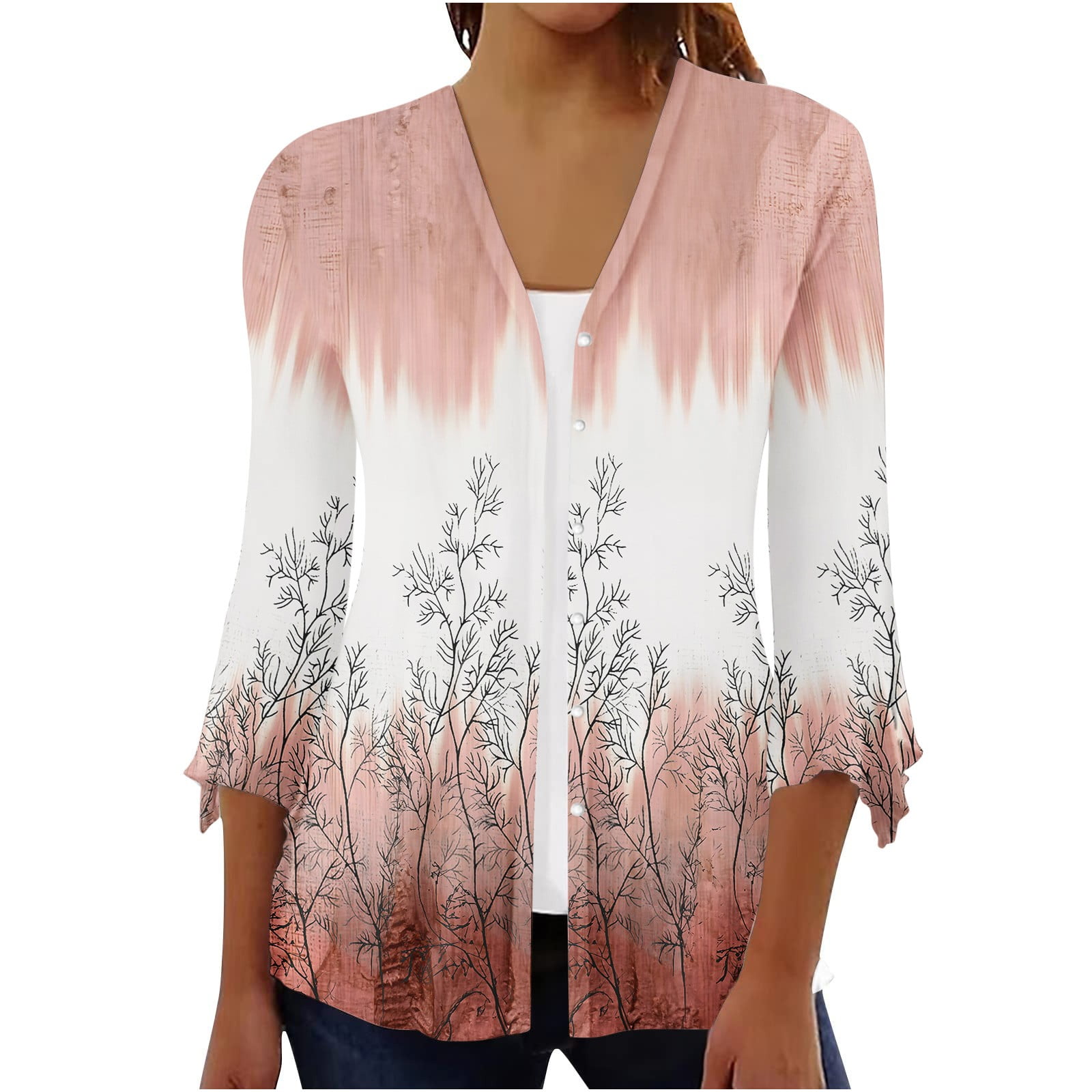 Amaping Women Cardigan 3/4 Sleeve Button Down Floral Kimonos