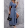 thumbnail image 7 of Dusty Blue V-Neck Butterfly Sleeve High Slit Maxi Dress For Women, 7 of 7