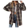 thumbnail image 1 of HBFAGFB Plaid Button Down Shirts for Women Casual Jacket Fall Clothes Versatile Daily Wear Coffee Size L, 1 of 7