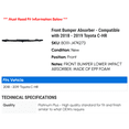 thumbnail image 2 of Front Bumper Absorber - Compatible with 2018 - 2019 Toyota C-HR, 2 of 2