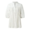 thumbnail image 4 of YOTMKGDO V Neck T Shirts for Women, 3/4 Length Sleeve Womens Tops, Women'S Lace Crochet V Neck Half Sleeve Embroidery Button Down Blouses Casual, Eyelet Tops for Women, White, XXL, 4 of 7