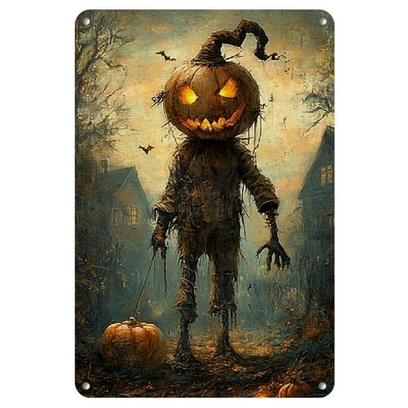 Vintage Halloween Pumpkin Metal Signboard 8"x12" - Rustic Wall Art for Home, Bar, Cafe & Garage Decoration | The perfect autumn and holiday gift