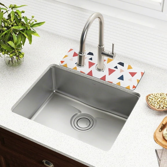 Yayeee Faucet Mat for Kitchen Sink 14.7" Diatomite Long Splash Guard Pad, Abstract Triangles