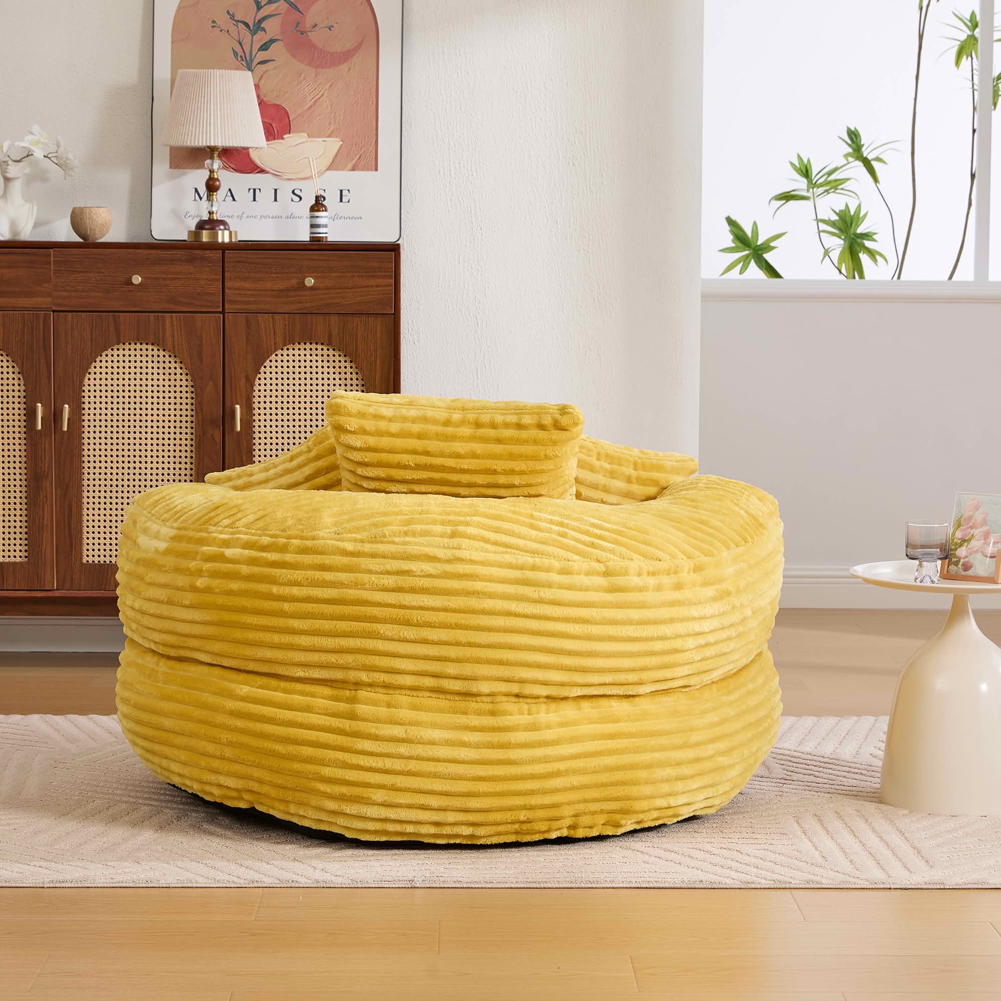 MAYEERTY Bean Bag Chair for Adults, Cozy Corduroy Lounger with High-Density Foam, No Assembly, Mustard yellow