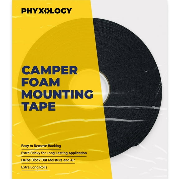 Phyxology Self Adhesive 3/16" Thick 1.25" Camper Foam Mounting Tape, 33' Roll