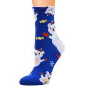 Women Casual Christmas Cotton Pattern Socks Tube Comfortable Xmas Socks Sports Socks Sock Blue