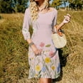 thumbnail image 3 of Pretty Pink Floral Meadow Blooms Women's 3/4 Sleeve Dresses Elegant A-Line Midi Dress Flare Summer Casual Sundress, 3 of 9