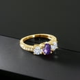 thumbnail image 3 of Gem Stone King 18K Yellow Gold Plated Silver 3-Stone Ring Checkerboard Amethyst Moissanite(1.87 Cttw) (Size 6), 3 of 4
