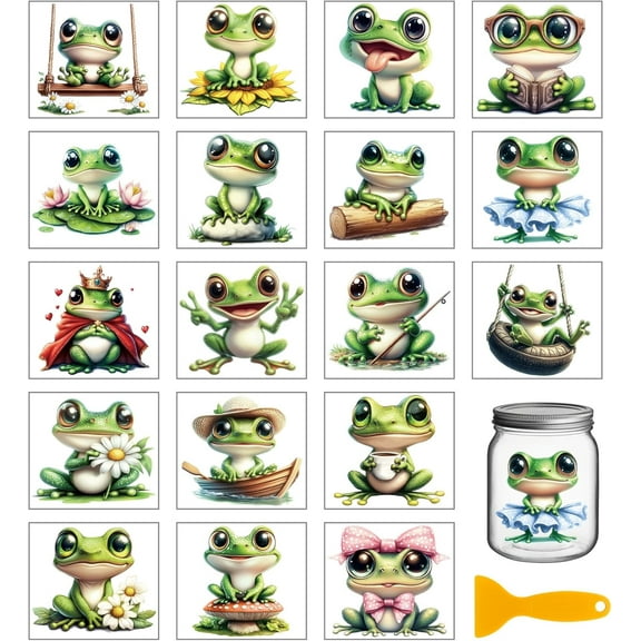 18 Sheets Cute Frog Transfer Stickers 3.9x3.6inch Flower Mushrooms Colorful Decal Rub on Transfer