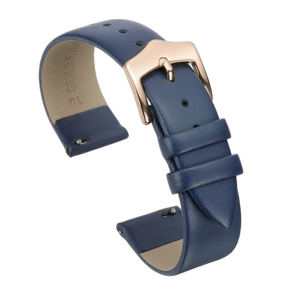 Uxcell 18mm Blue Genuine Leather Watch Bands with Rose Gold Buckle for Women