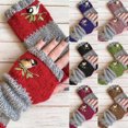 thumbnail image 1 of Hweilai Women Autumn Winter Bird Embroidered Gloves Knit Fingerless Color Block Mitten, 1 of 2
