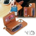 thumbnail image 2 of iPhone 14 Phone case Wallet with Zipper Card Holders for Women, iPhone 14 Case Wallet with Credit Card with Ring Kickstand Zipper Stand Case for iPhone14 - Brown, 2 of 18