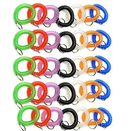 - Pack of 35 Stretchable Plastic Bracelet Wrist Coil Wrist band Key Ring Chain Holder Tag (7 COLORS MIXED)