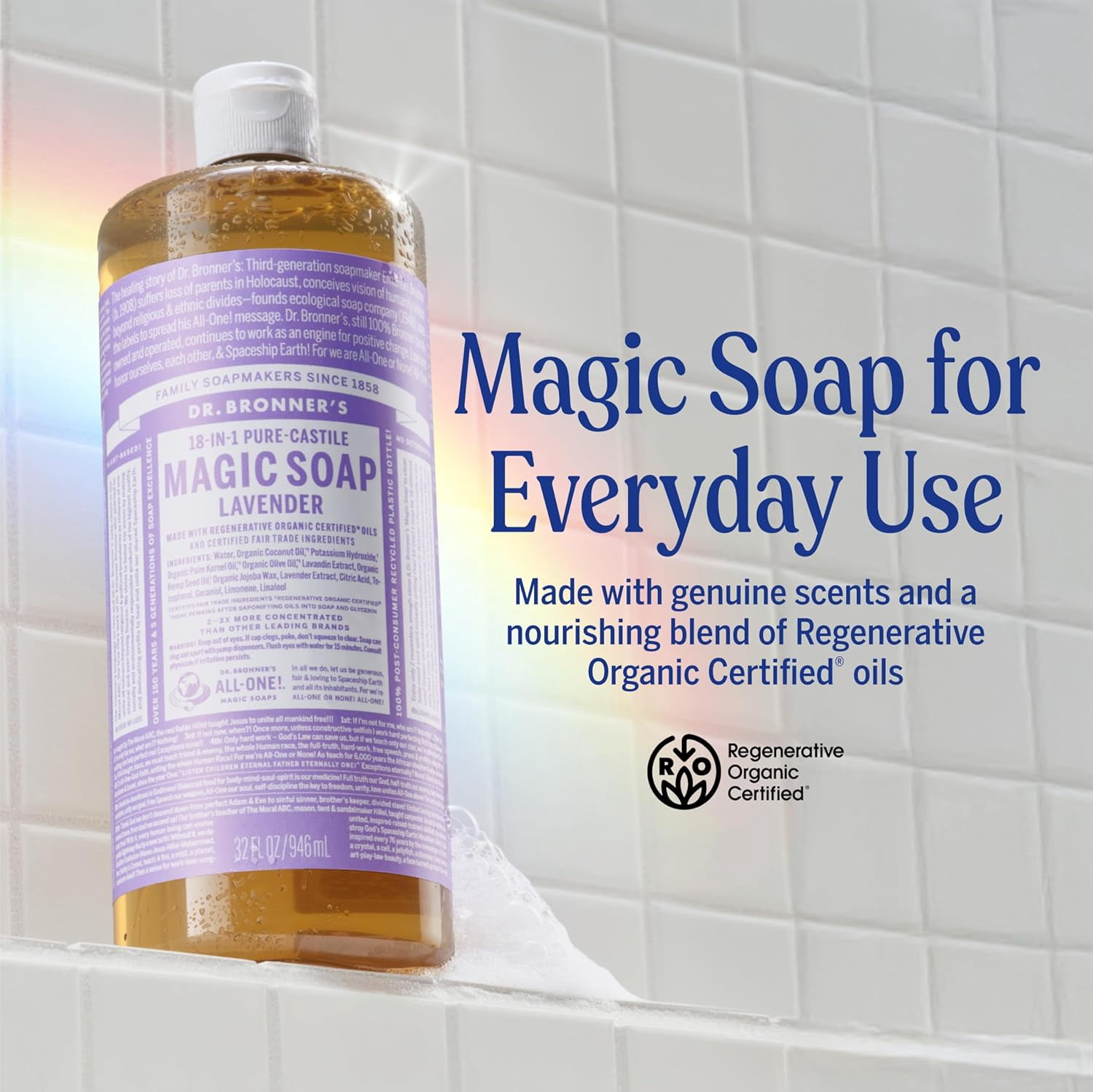 (3 pack) Dr. Bronner's Magic Soap - Lavender - Pure-Castile Liquid Soap - 32 fl oz – for face, body wash, hands