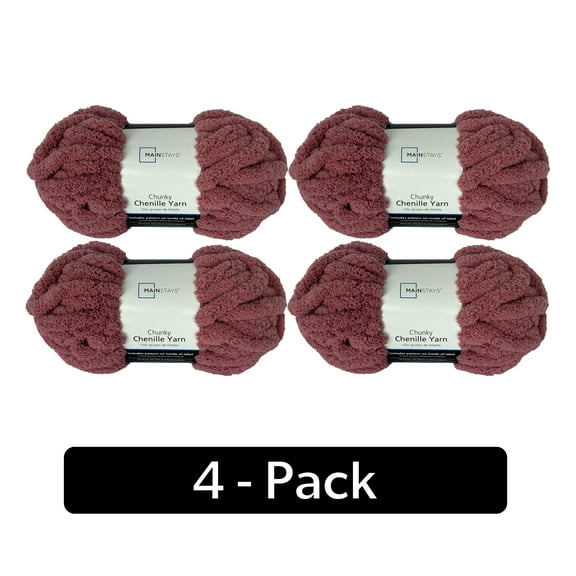 Mainstays Chunky Chenille Yarn, 31.7 yd, Rose, 100% Polyester, Super Bulky, Pack of 4