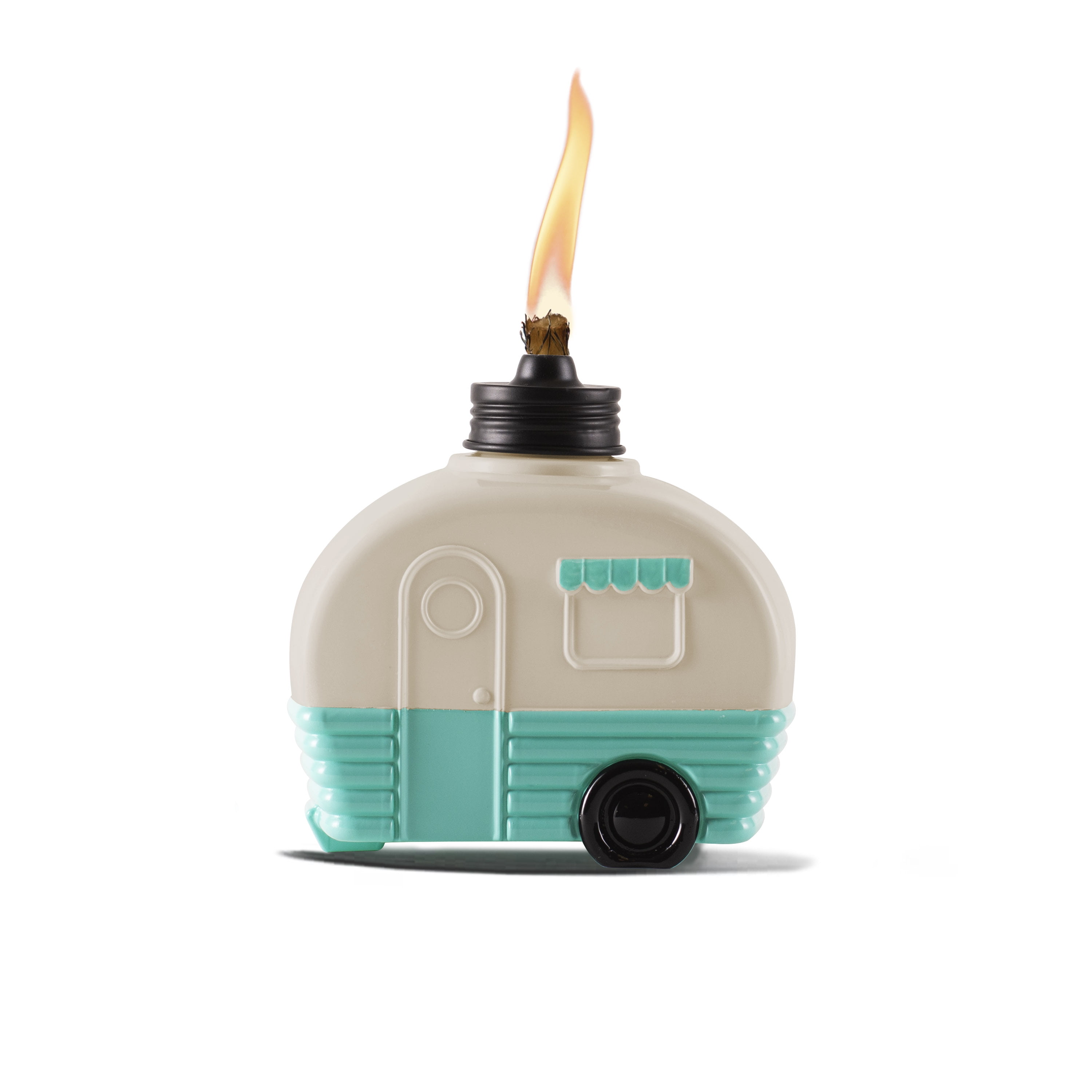 TIKI Brand Decorative Glass 5.85 inch Tall Camper Tabletop Torch White and Turquoise