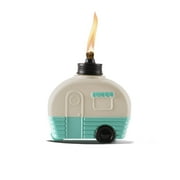 TIKI Brand Decorative Glass 5.85 inch Tall Camper Tabletop Torch White and Turquoise
