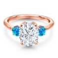 thumbnail image 3 of Gem Stone King 18K Rose Gold Plated Silver Blue Simulated Opal Ring Set with Moissanite (3.50 Cttw), 3 of 7