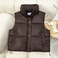 thumbnail image 4 of Lixiuxyad Puffer Winter Coats Women's Down Vest Autumn Winter Loose Stand Collar Sleeveless Jacket Solid Color Warm Outerwear Brown, 4 of 5
