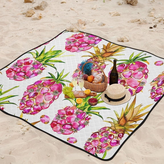Pink Pineapples Beach Blanket Outdoor Picnic Mat Sandproof Waterproof Foldable for Camping Travel Hiking
