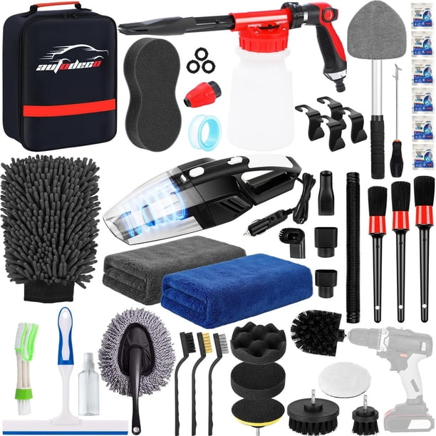 Kit de Limpieza para Lavado de Coches AUTODECO Negro con Pistola de Espuma y Accesorios Completos