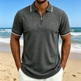 thumbnail image 2 of USNSM Men's Casual Solid Color Knitted Shirts Short Sleeve Textured Zipper Collared Pullover Golf T Shirts Gray M, 2 of 9