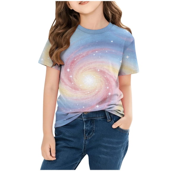 Fnooota Girls T Shirts, Crew Neck Summer Gradient Print Fashion Short Sleeve Tops Multicolor Size 10-12