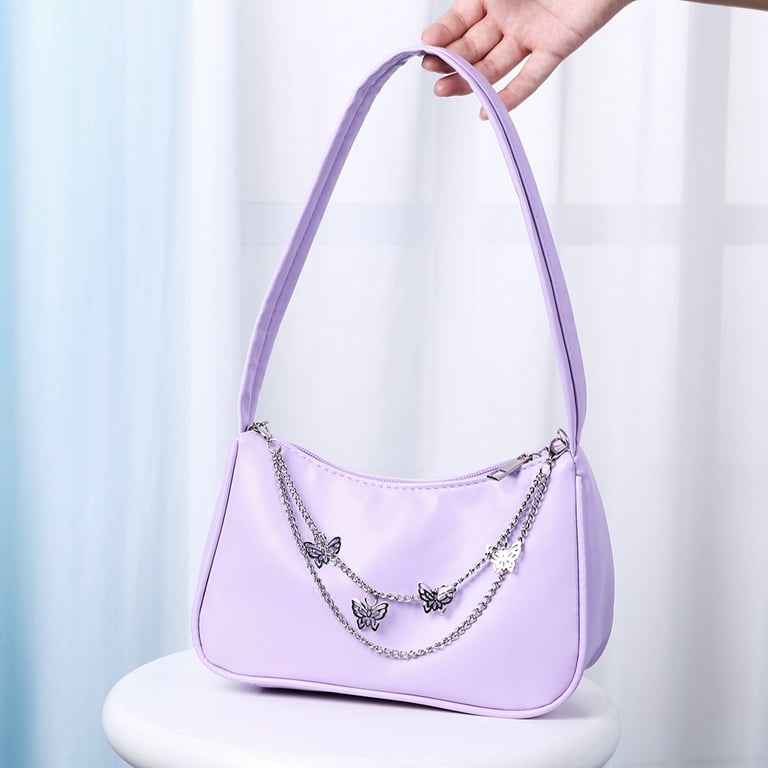 Chamair Fashion Women PU Underarm Bag Butterfly Chain Zipper Small Handbag (Purple), Women's, Size: One size, Brown