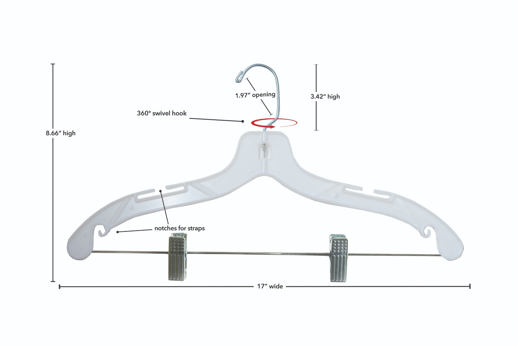 NAHANCO 2500RCHU Plastic Suit Hanger, Heavy Weight with Metal Clips, 17", Black (Pack of 25)