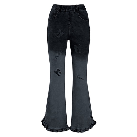 Weebloom Girls Flared Jeans Stretch Flare Jeans High Waist Bootcut Pants Teenagers Juniors With Ankle Drag Denim Pants Streetwear 5-6 Years