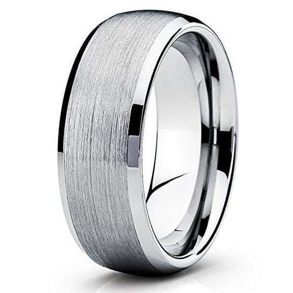 Silver Tungsten Wedding Band Tungsten Carbide Ring Men & Women Gray Tungsten Ring 8mm Brushed Comfort Fit