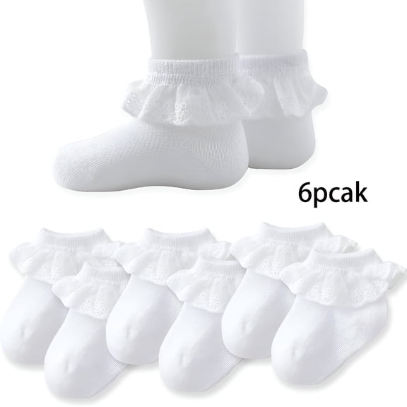 OQRKI Baby Lace Socks Newborn Girl Eyelet Ruffle Socks Infant Toddler Dress Crew Socks 0-6/6-12/12-24 Months
