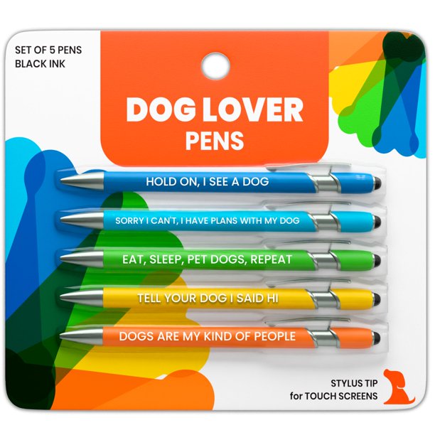 Juego de bolígrafos Rubyloo Funny Dog Lover Gift 5, tinta negra con lápiz capacitivo