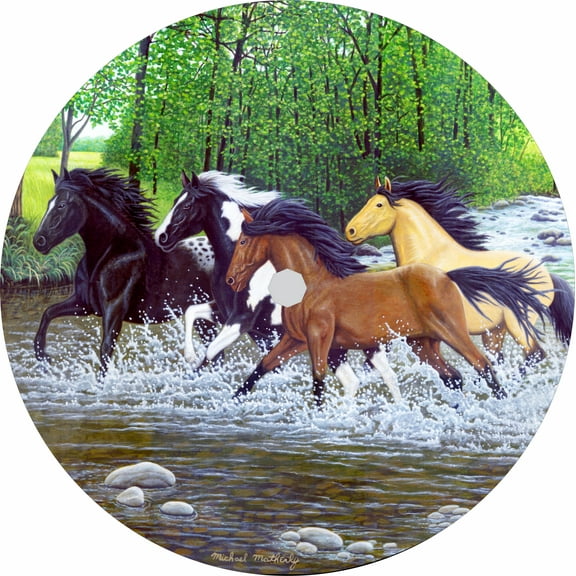 Tire Cover Central Horses Black Vinyl (Select Size/Camera in Menu) 255/70r18 Center Camera