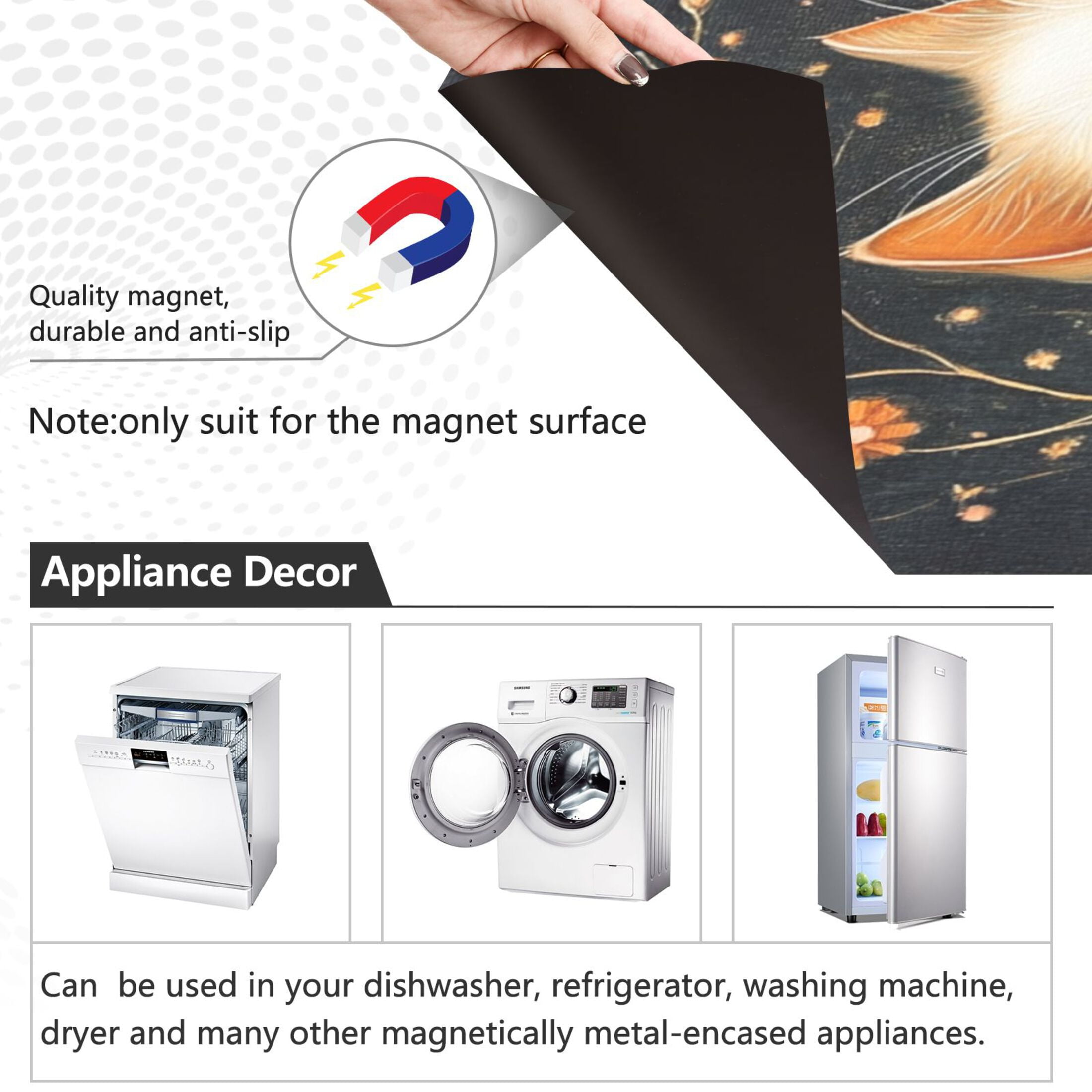 Dishwasher Magnetic Sticker 23x26 Inch Refrigerator Magnetic Sticker Washing Machine Magnetic Sticker Kitchen Panel Magnetic Sticker Home Decor Magic White Cat