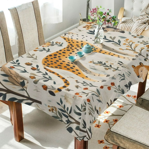 Yayeee Tablecloths for Rectangular Tables 54 x 54 inch Party Table Cover, Animals in A Forest Pattern