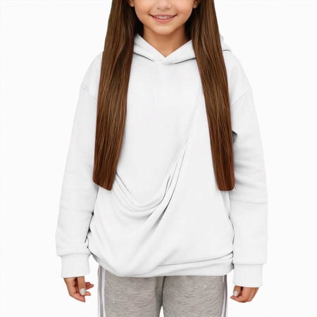 Linfrsh Girls Cat Pouch Hoodies Kangaroo Pocket Dog Pouch Sweatshirts Pet Carrier Pullover Animal Holder Fleece Cute Tops(White 3-4 Years)