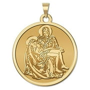La Pieta Religious Medal - 3/4 Inch Size of a Nickel -Solid 14K Yellow Gold