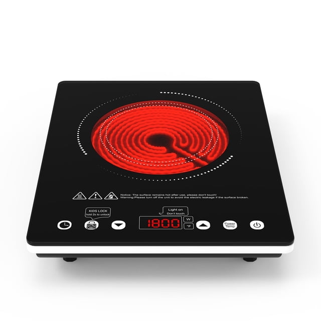 Portable Electric Cooktop, 1800W Single Burner Electric Stove with Touch Control, Child Safety Lock, Timer, 9 Power Level, Overhe